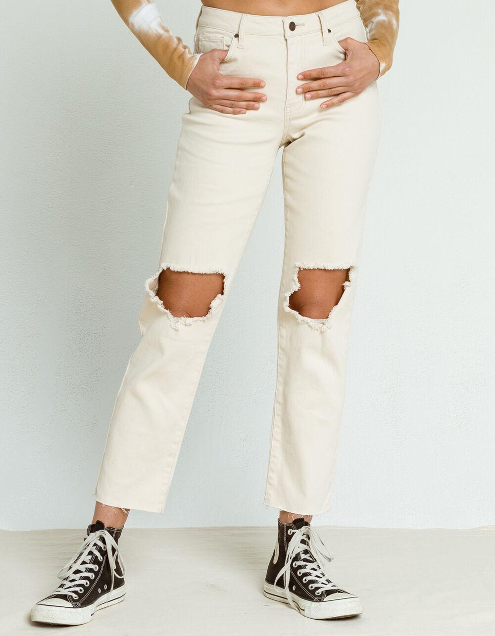 RSQ High Rise Womens Straight Leg Jeans - ECRU Product Image