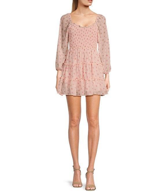 B. Darlin Floral Print Smocked Bodice Long Sleeve Tiered Dress Product Image
