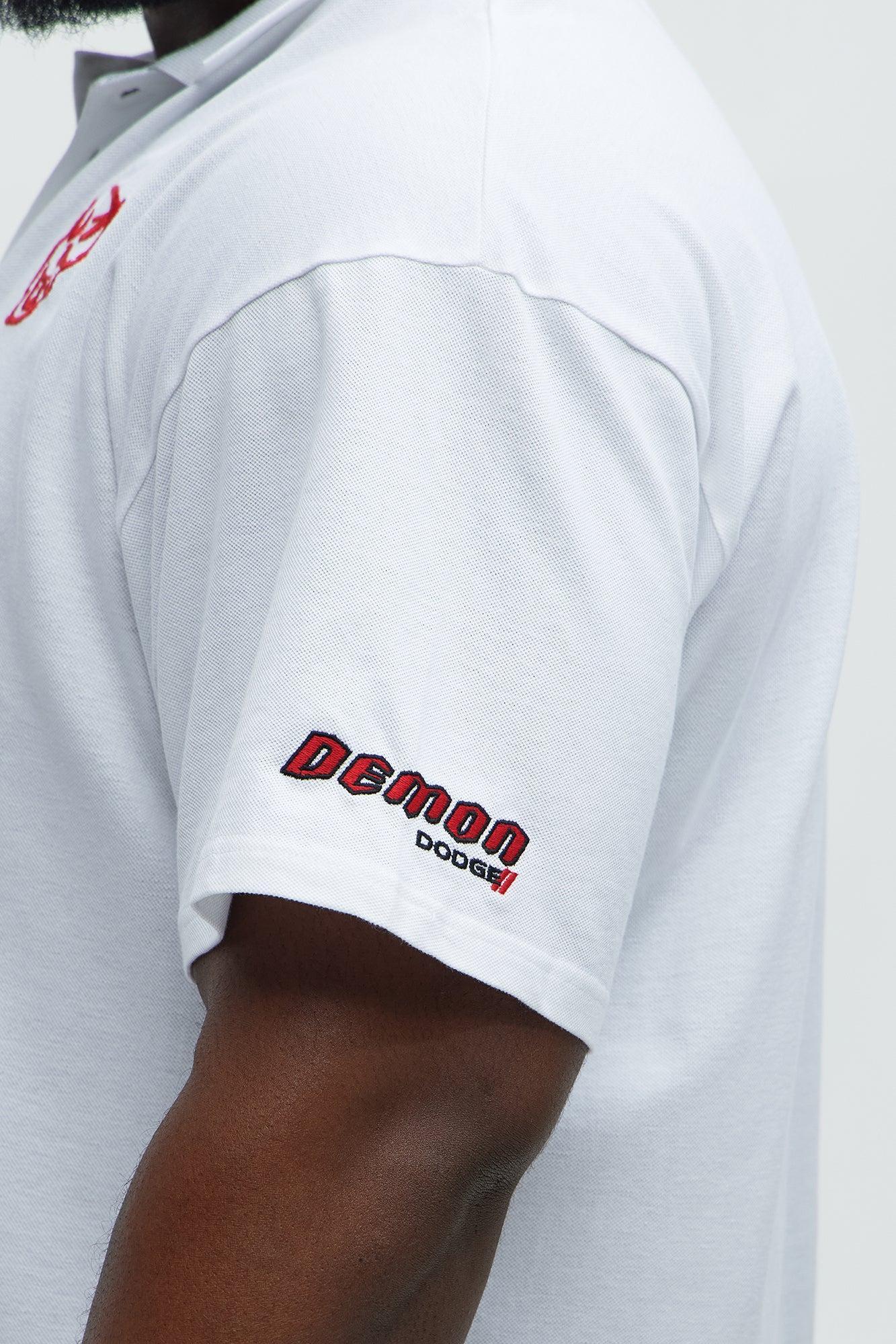 Demon Dodge Embroidered Short Sleeve Polo - White Product Image