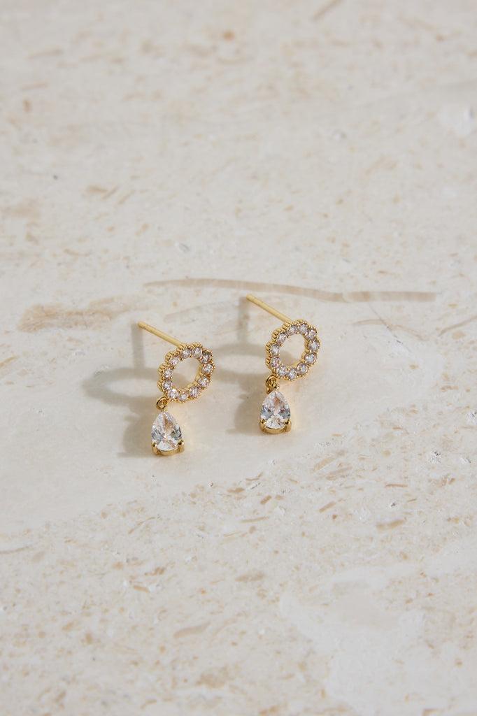 18K Gold Plated Crystal Moon Earrings Gold Product Image