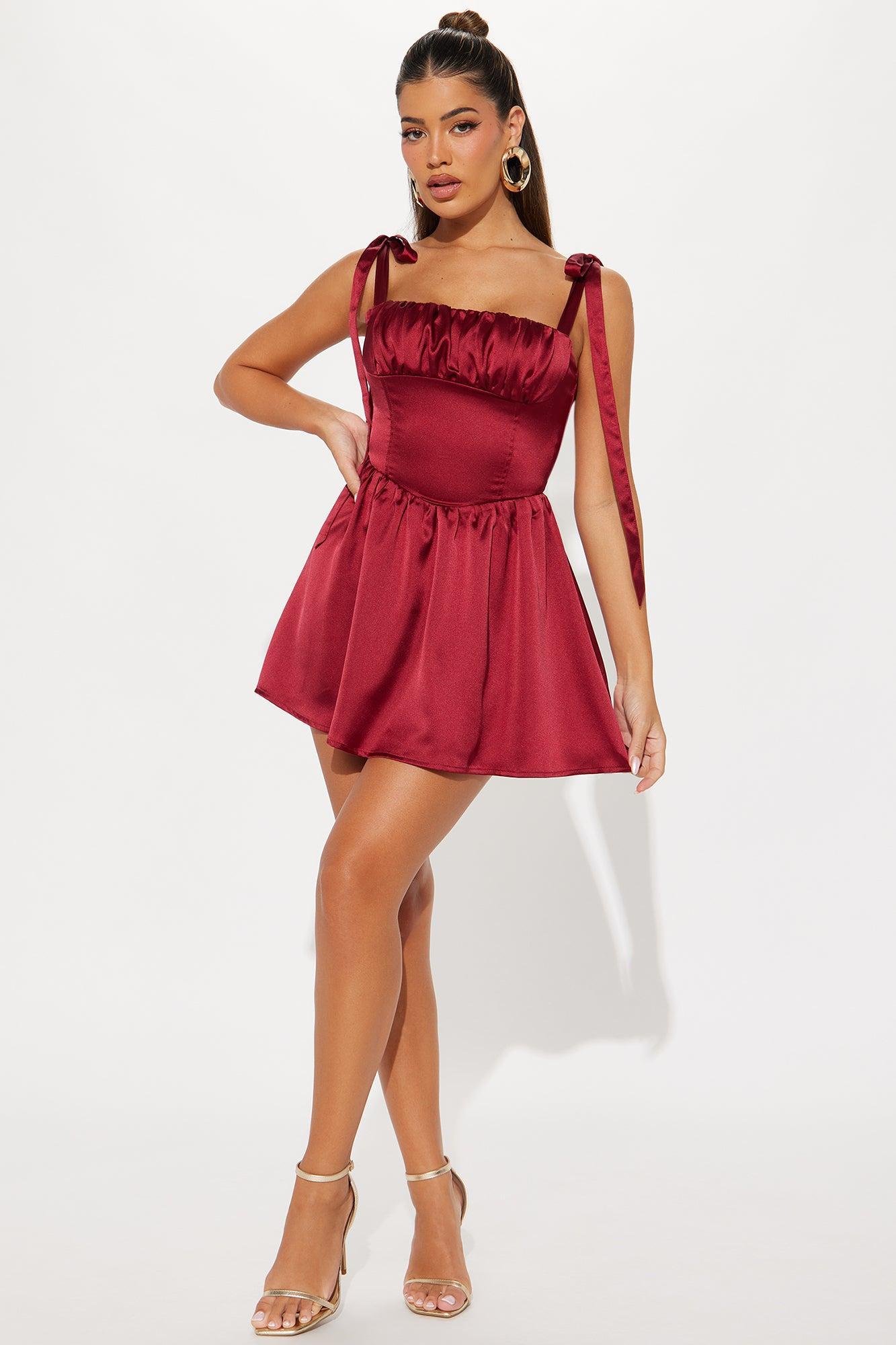 Kiss Goodbye Satin Mini Dress - Wine Product Image