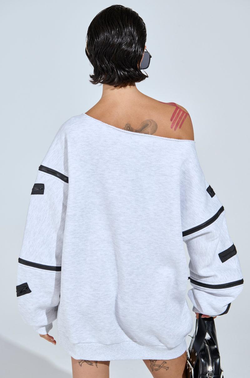 ZIP ZAP OFF THE SHOULDER SWEATSHIRT DRESS-GREY MULTI Product Image
