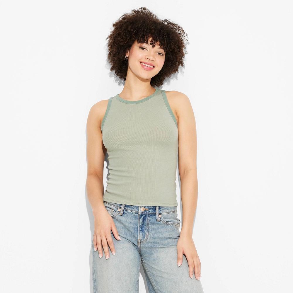 Women's Long Line Tank Top - Wild Fable™ Sage XXS: Highneck, Sleeveless, Cotton-Spandex Blend Product Image