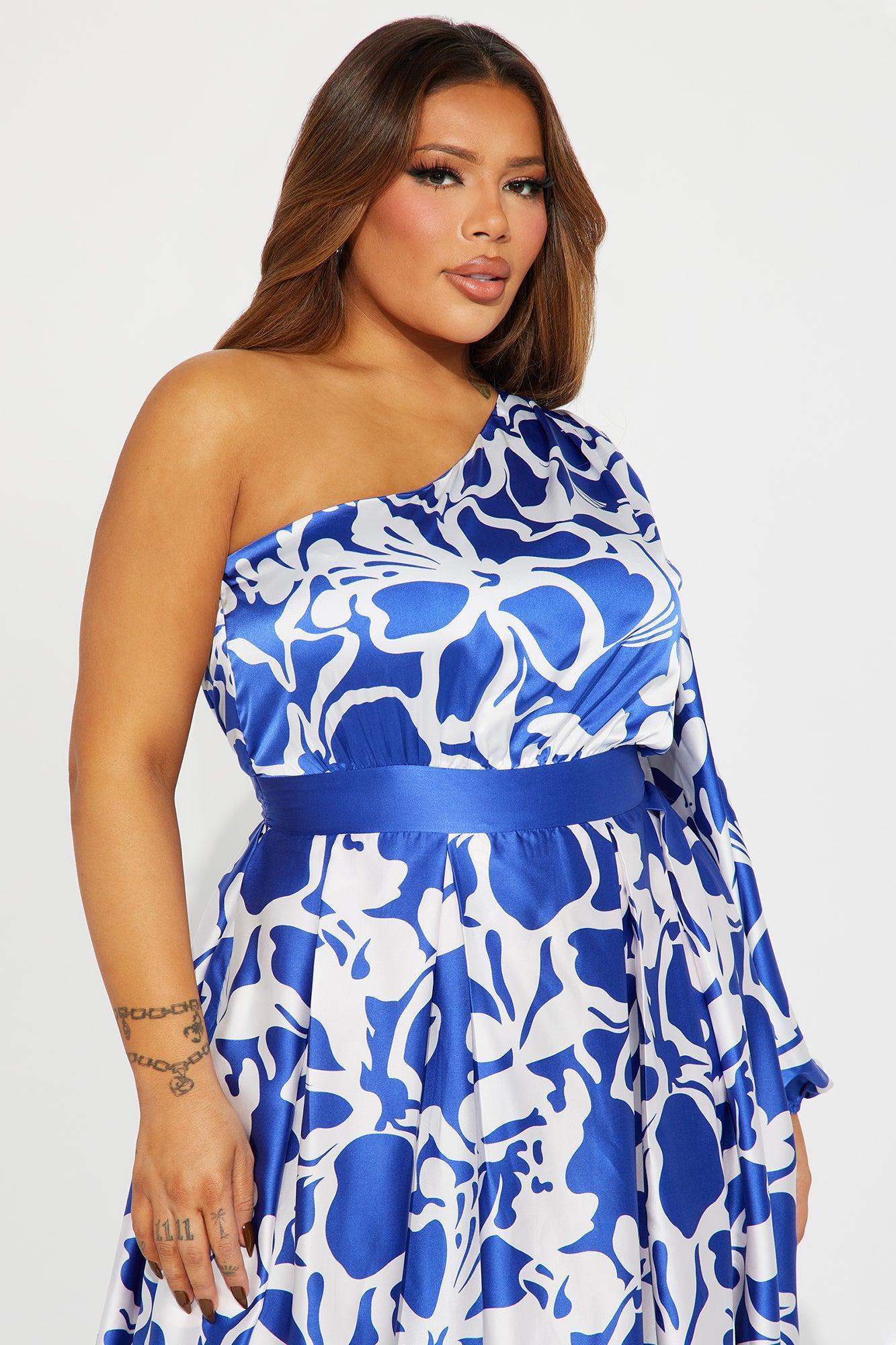 Vacation Destination Satin Maxi Dress - Blue/combo Product Image