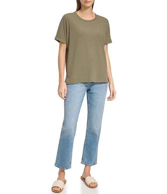 Andrew Marc Sport Crew Neck Short Sleeve Boxy Waffle Top Product Image