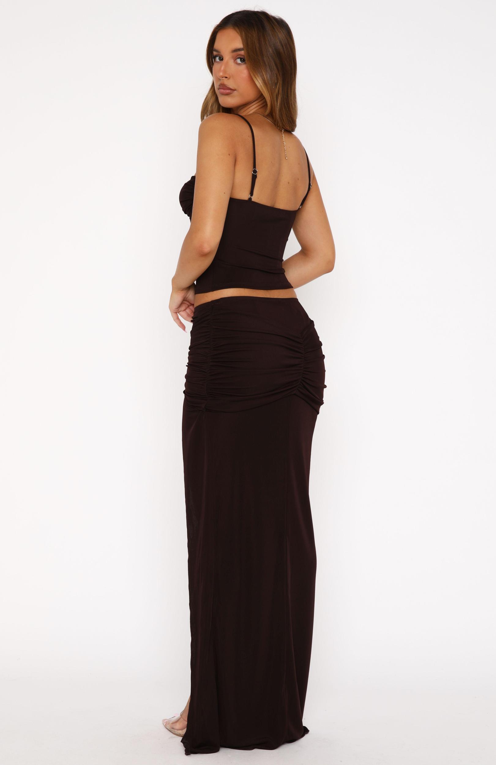 Something Feels Off Maxi Skirt Chocolate Product Image