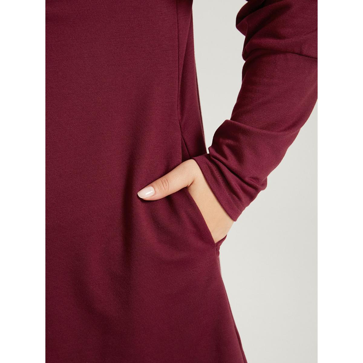 Plus Size Solid Pocket High Low Hem Hooded Sweatshirt Women Burgundy Casual Pocket Hooded Dailywear Sweatshirts BloomChic 14-16/1X Product Image