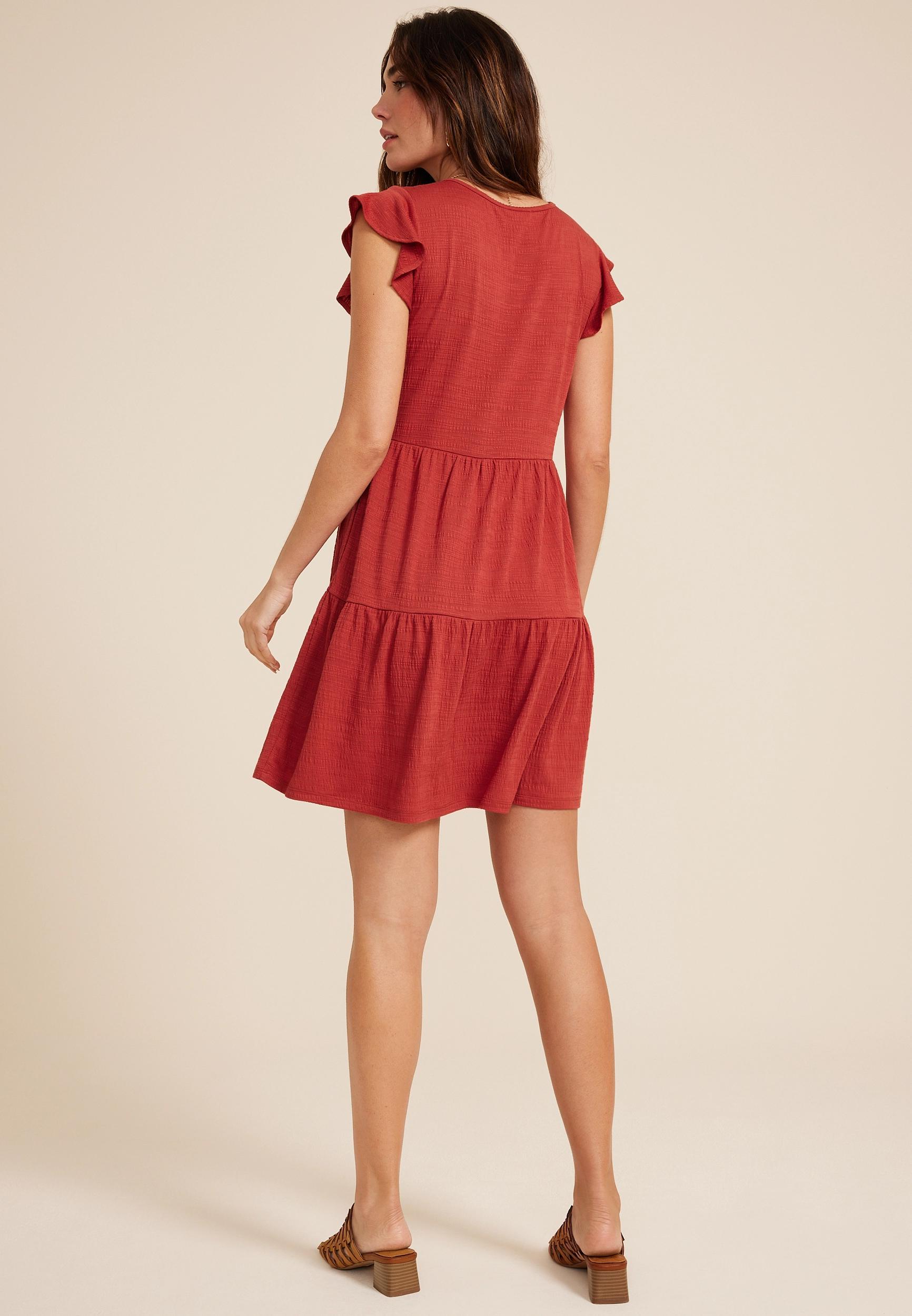 24/7 Flutter Sleeve Textured Mini Dress Product Image