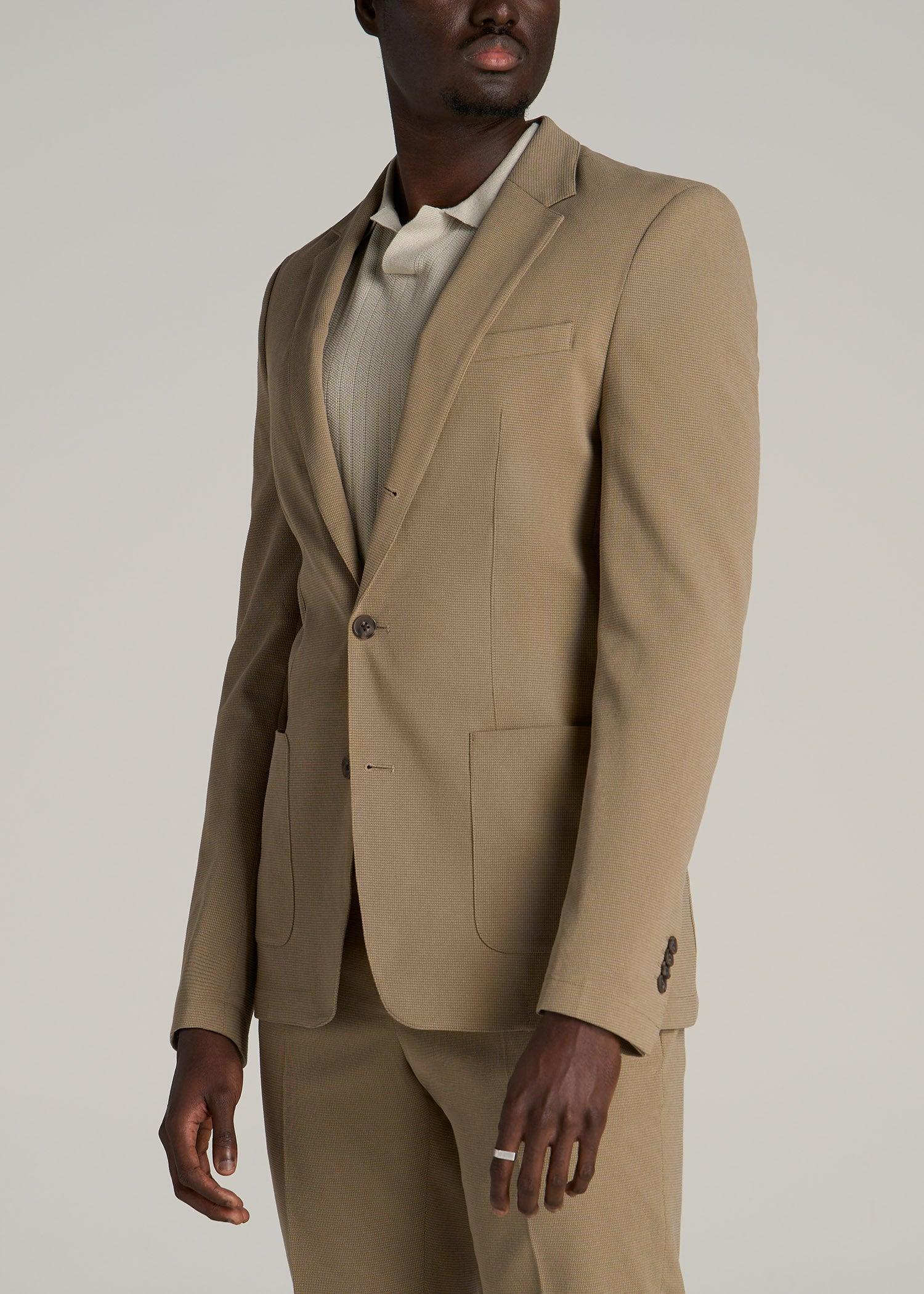 Textured Garment Washed Stretch Cotton Tall Blazer in Desert Khaki Male Product Image