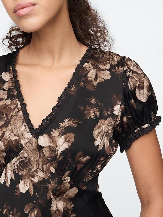 Satin Lace-Trim Floral Maxi Dress Product Image