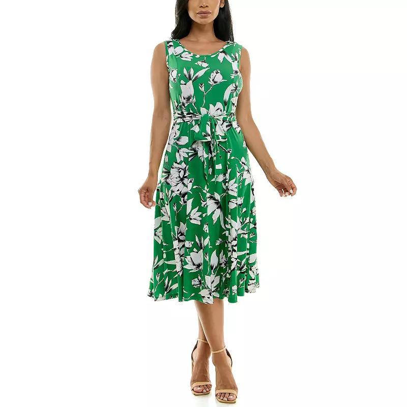 Women's Nina Leonard Belted Sleeveless Print Midi Dress, Size: XL, Brown Team Product Image