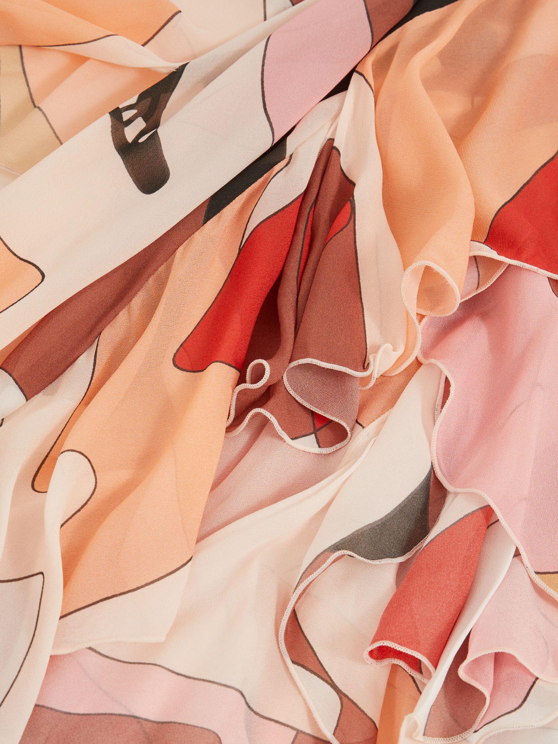 Printed Ruffle Trim Maxi Dress in Cream/Red Product Image