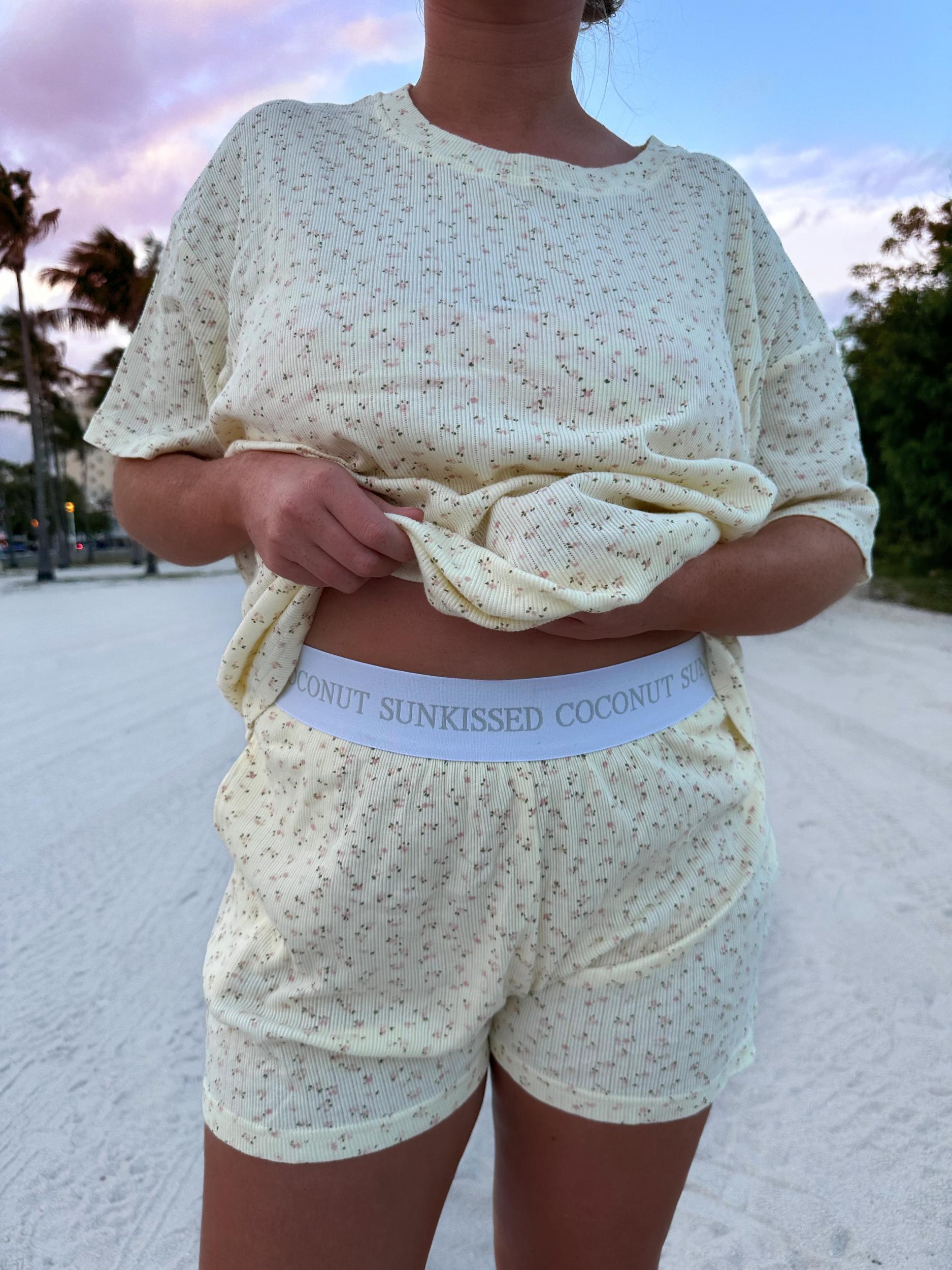 Lemon Floral Pajama Shorts Product Image