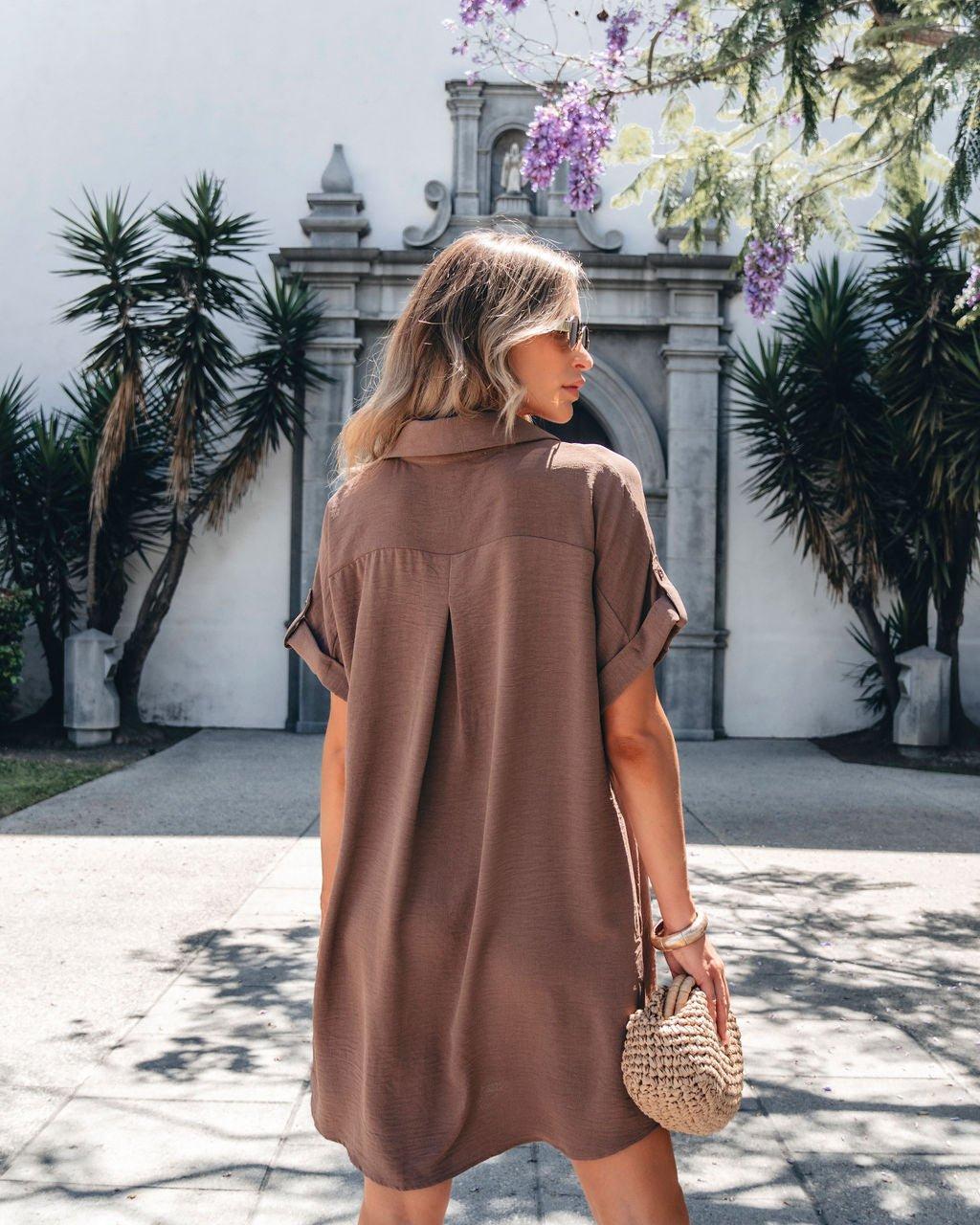 Brown Button Down Shirt Dress - FINAL SALE Product Image