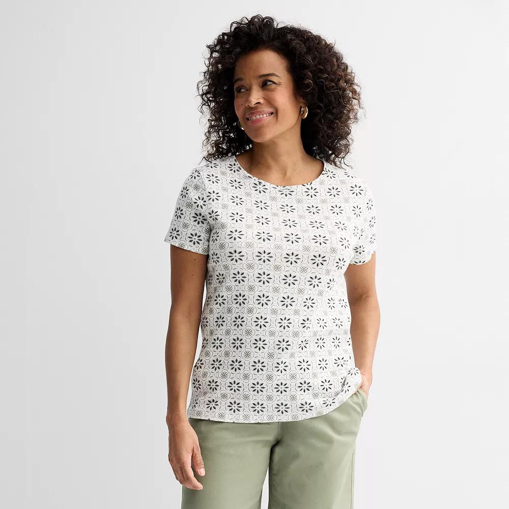 Petite Croft & Barrow® Essential Crewneck Tee, Women's, Size: XS Petite, Black Grand Tile Product Image