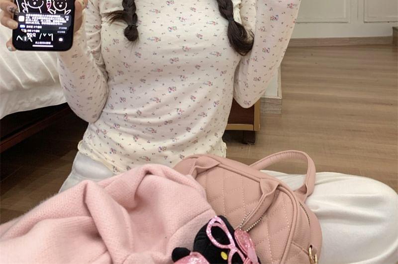 Long Sleeve Mock Neck Floral Print Tee Product Image