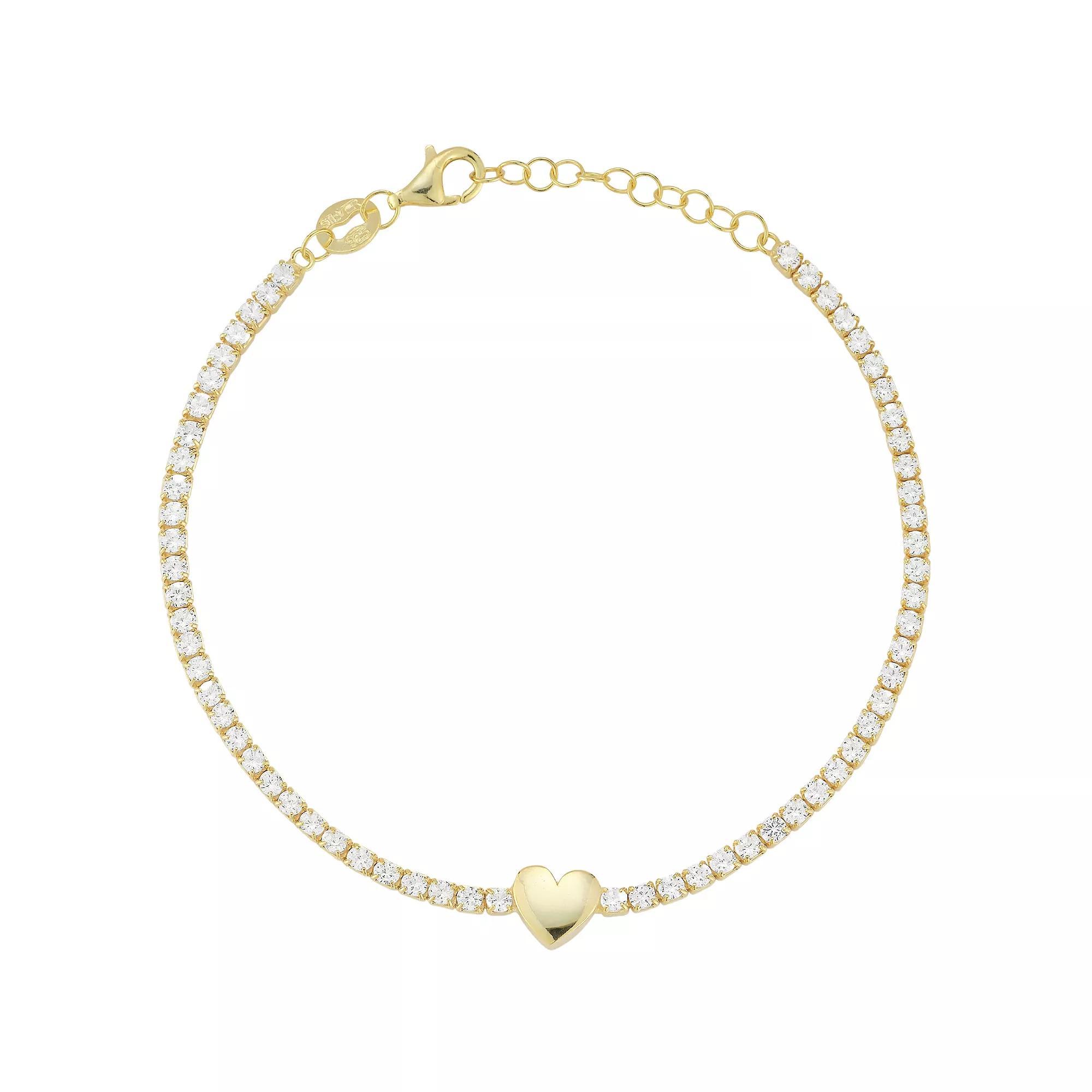 Sunkissed Sterling Cubic Zirconia Heart Tennis Bracelet, Women's, Size: 7", Gold Tone Product Image