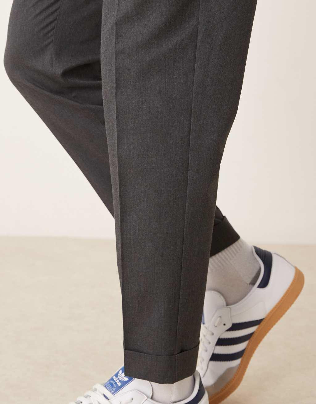ASOS DESIGN smart tapered pants in gray with half elasticized waist Product Image