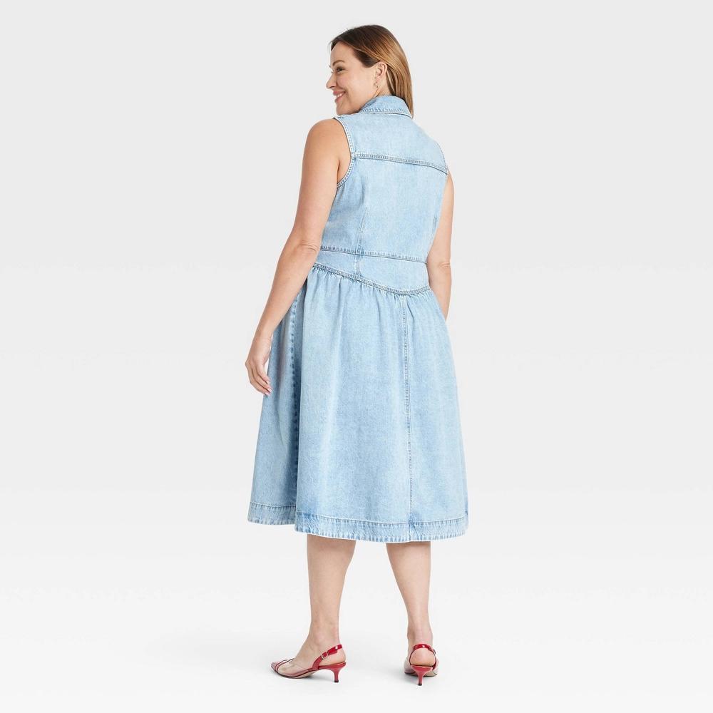 Women's Midi A-Line Dress - Ava & Viv™ Light Wash 22: Sleeveless, Collared, Front Button Down Product Image