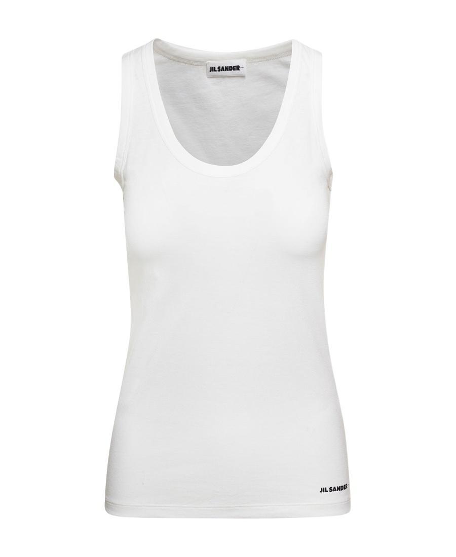 JIL SANDER Logo-print Cotton Tank Top In White Product Image