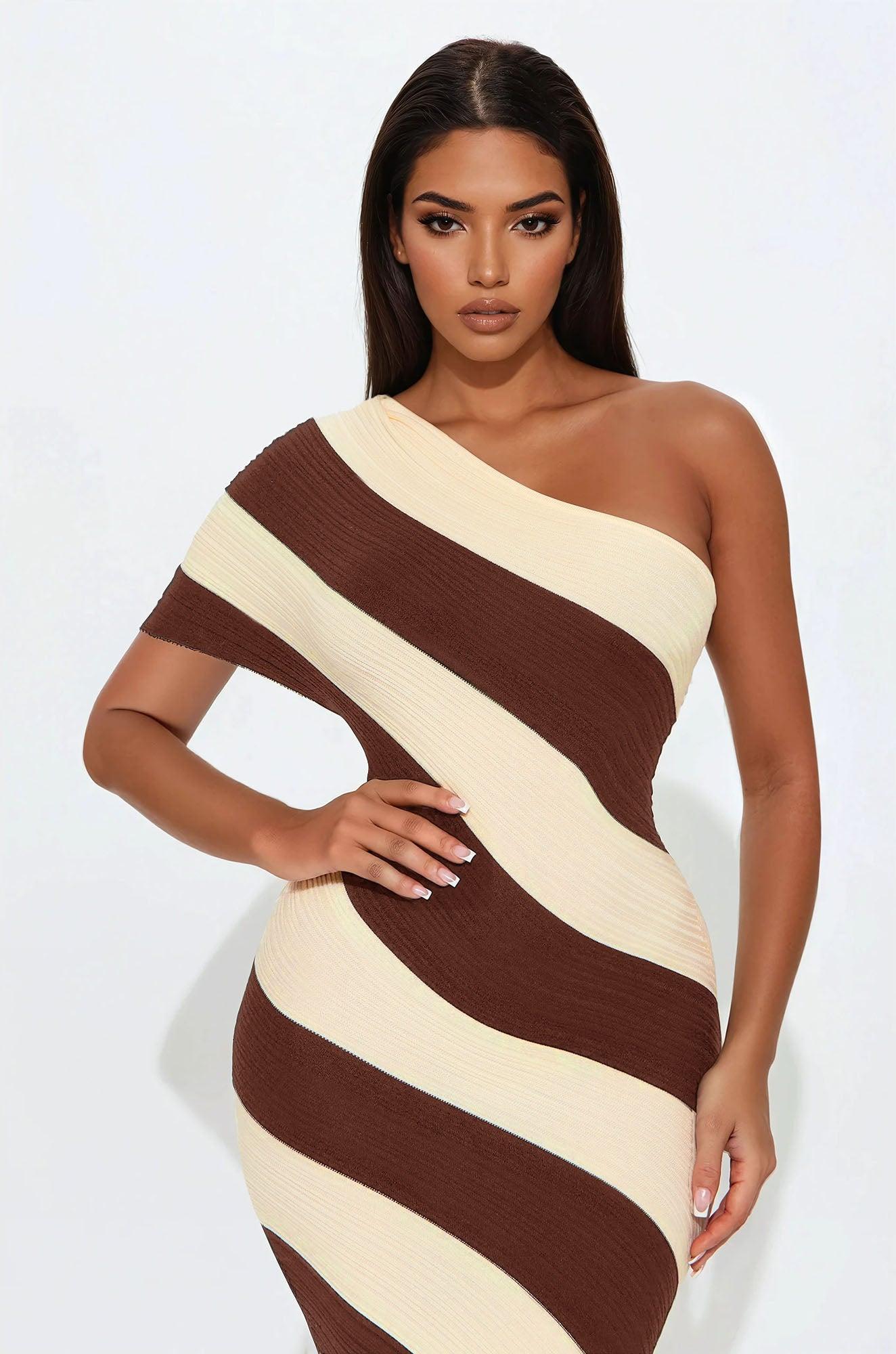 Akari Striped Sweater Midi Dress - Mocha/combo Product Image