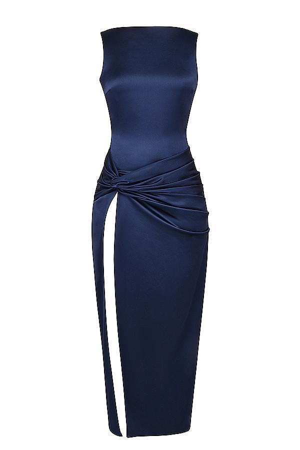 Roxanne Navy Thigh Slit Maxi Dress Product Image