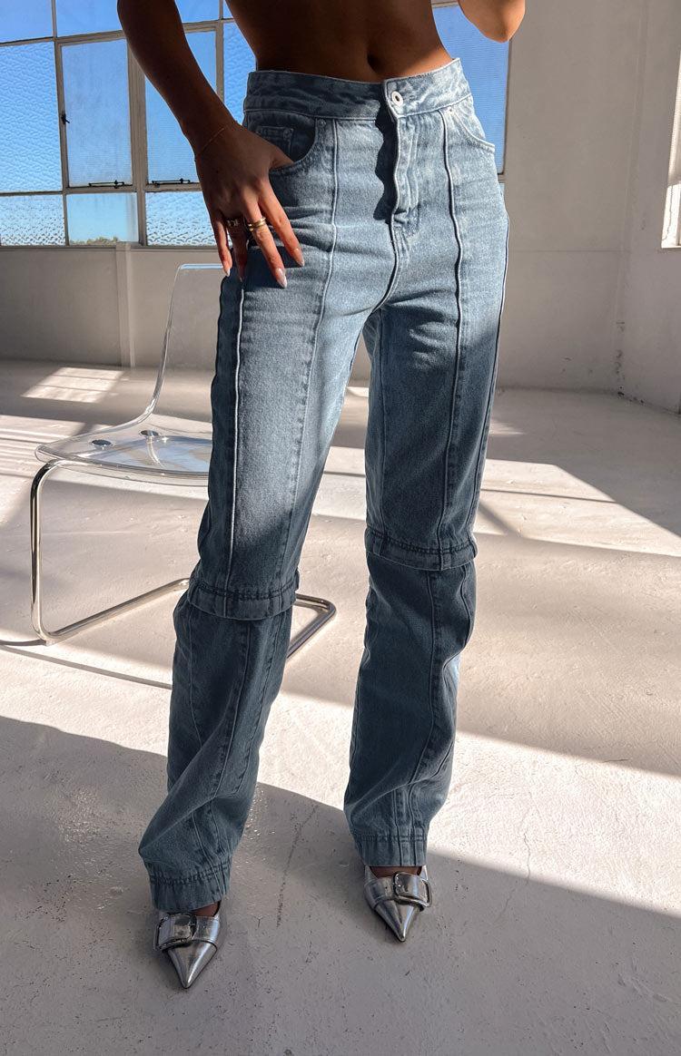 The Phoebe Mid Wash Denim Jeans to Jorts Product Image