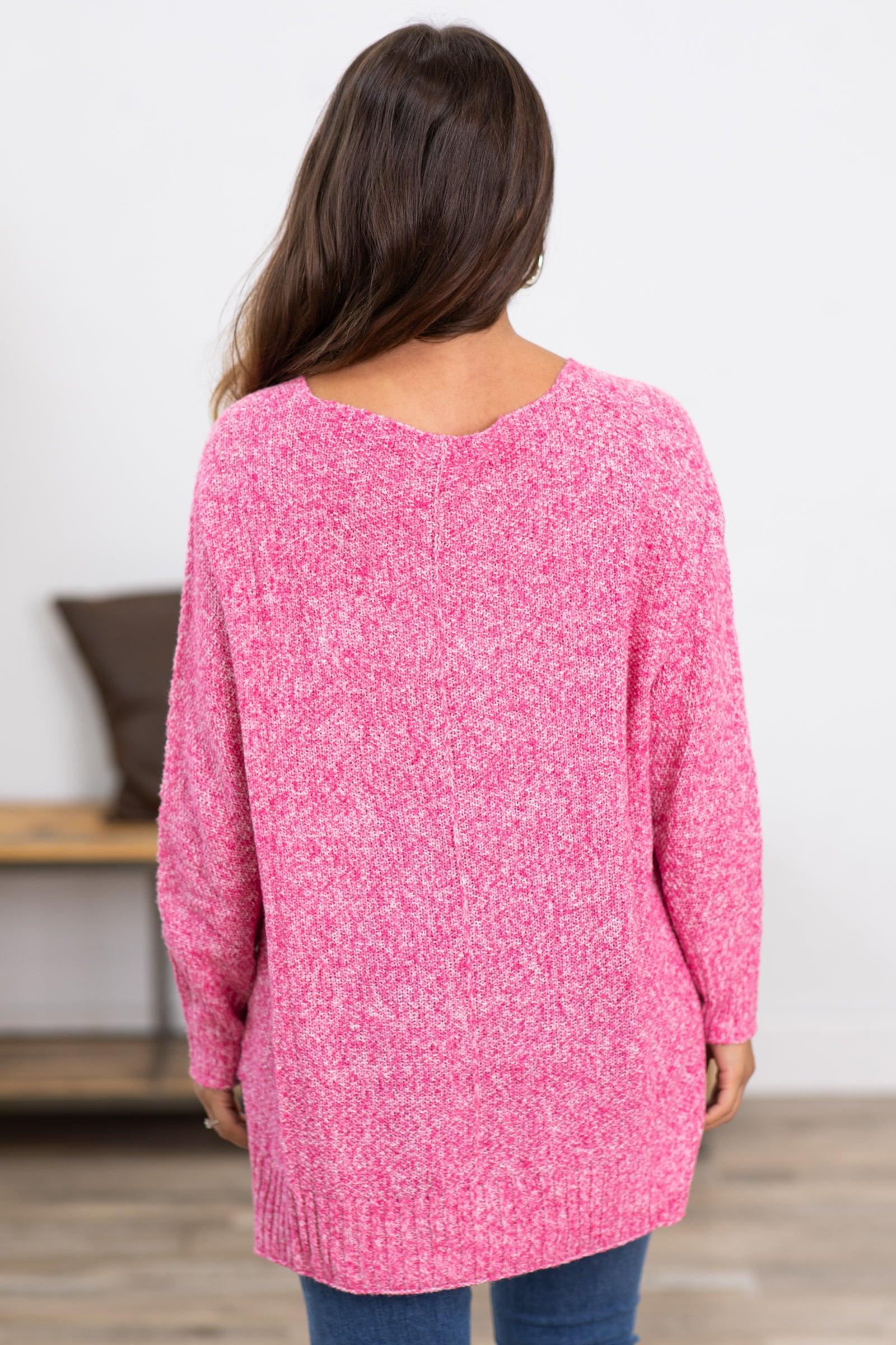 Heathered Pink Melange Sweater With Front Seam Product Image