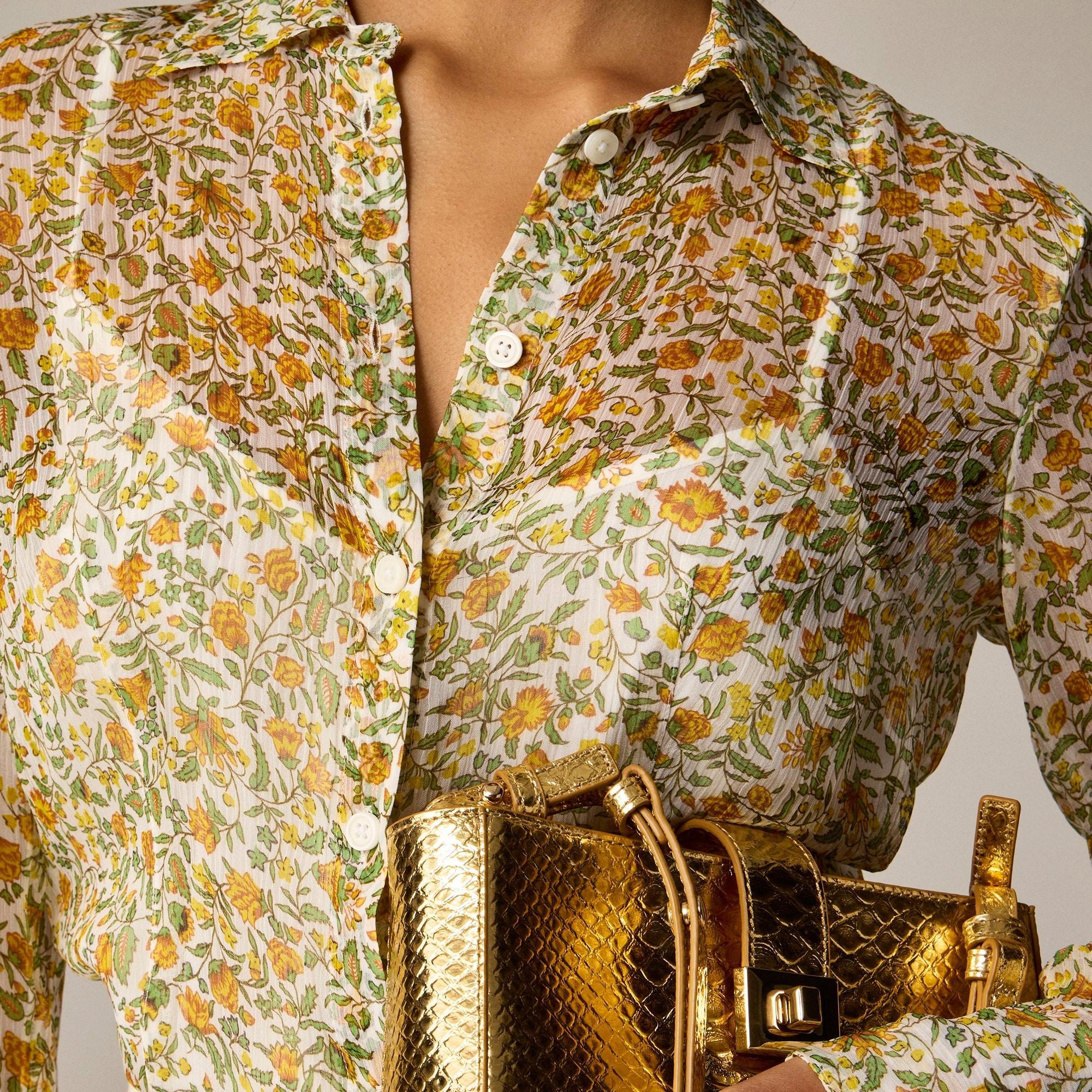 Crinkle chiffon button-up shirt in floral vines Product Image