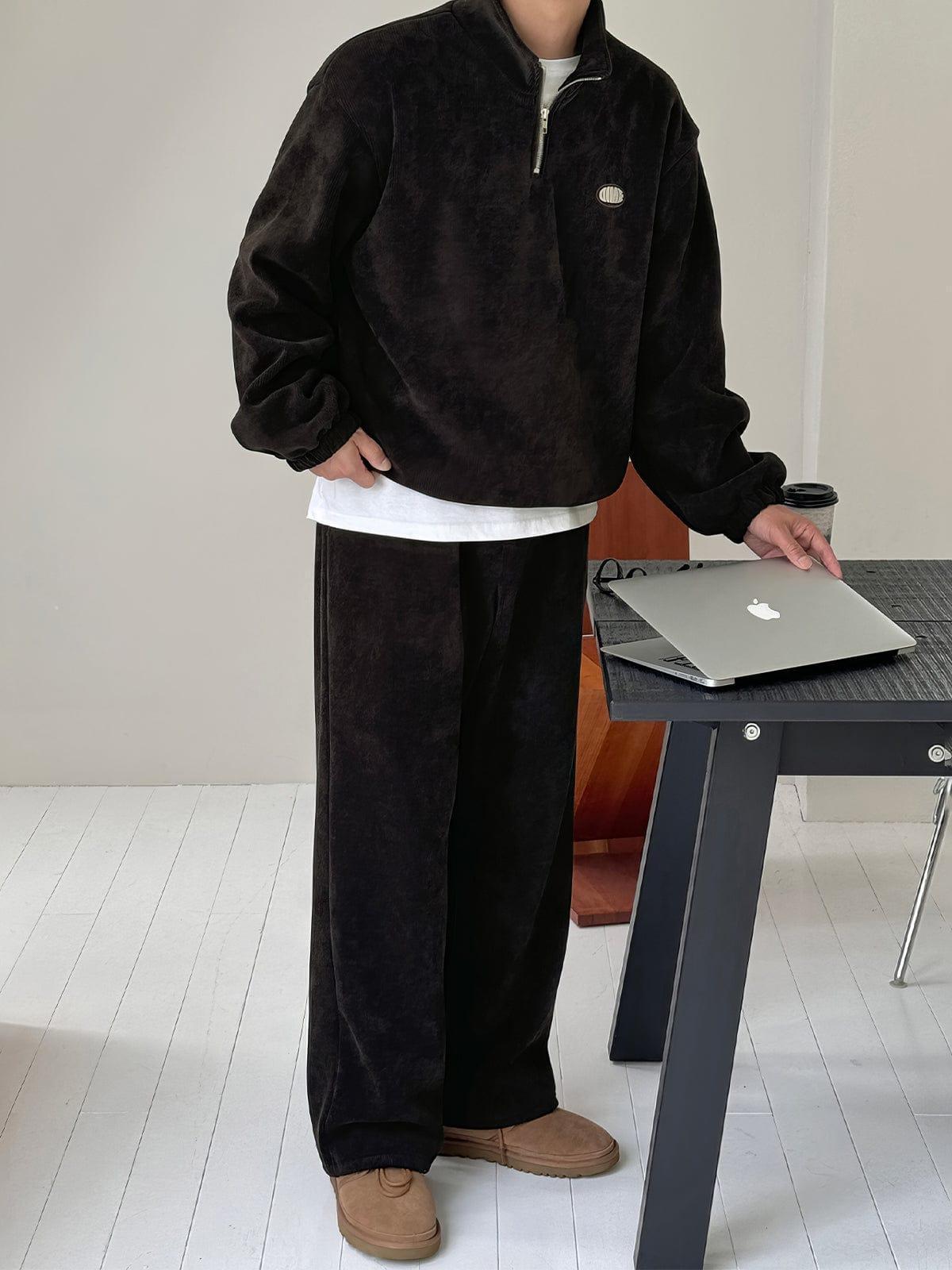RT No. 12456 BLACK KNIT HALF ZIP & SWEATPANTS Product Image