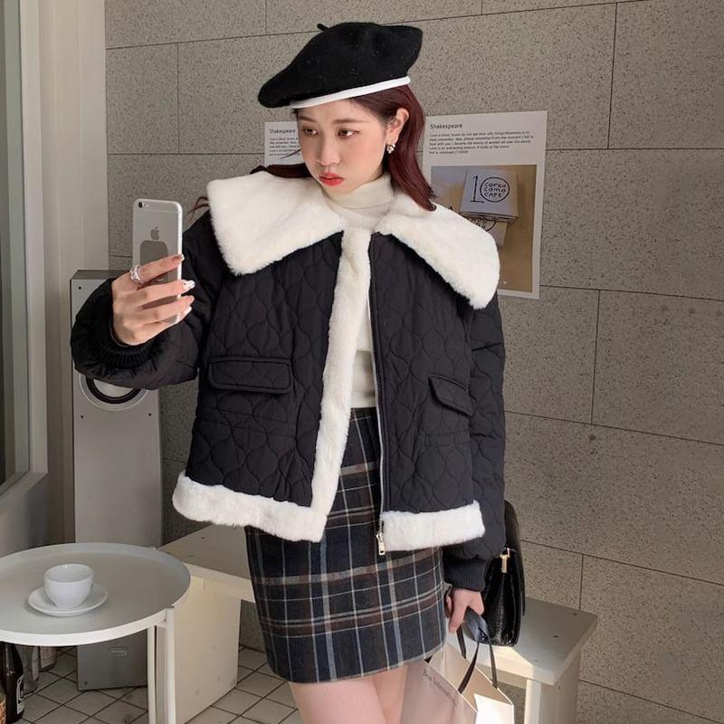 Plain Fluffy Trim Zip Jacket Product Image