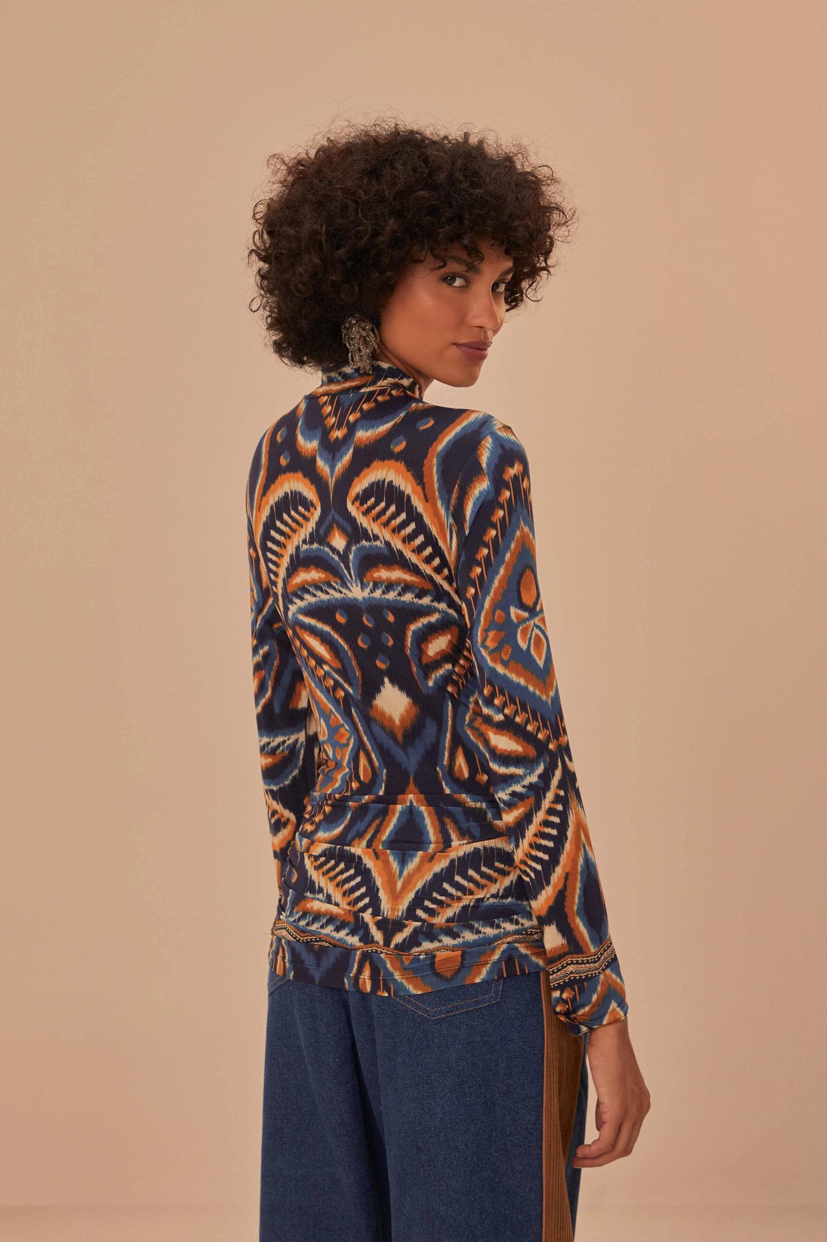 Pineapple Ikat Blue Jersey Blouse, PINEAPPLE IKAT BLUE / XXS Product Image