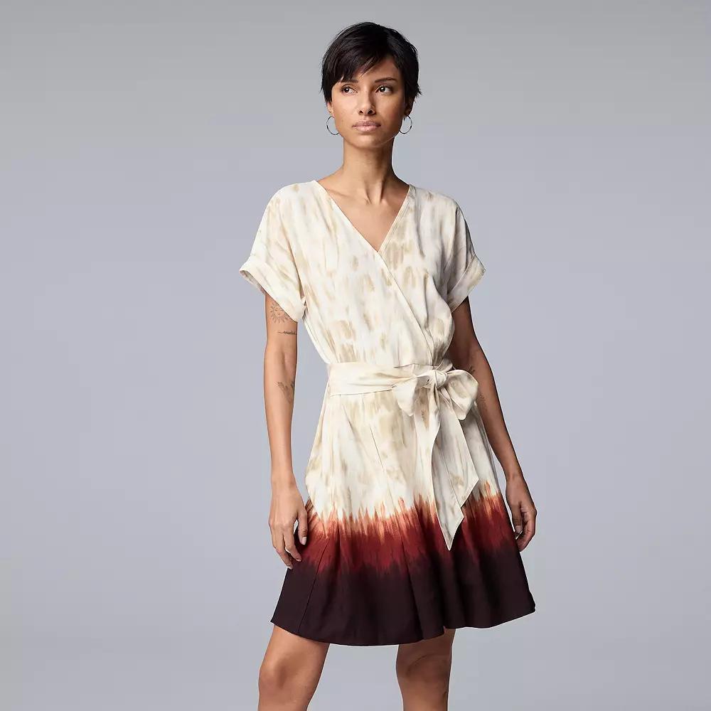 Petite Simply Vera Vera Wang Wrap Tie-Front Dress, Women's, Size: Medium Petite, Brown Dip Texture Dye Product Image