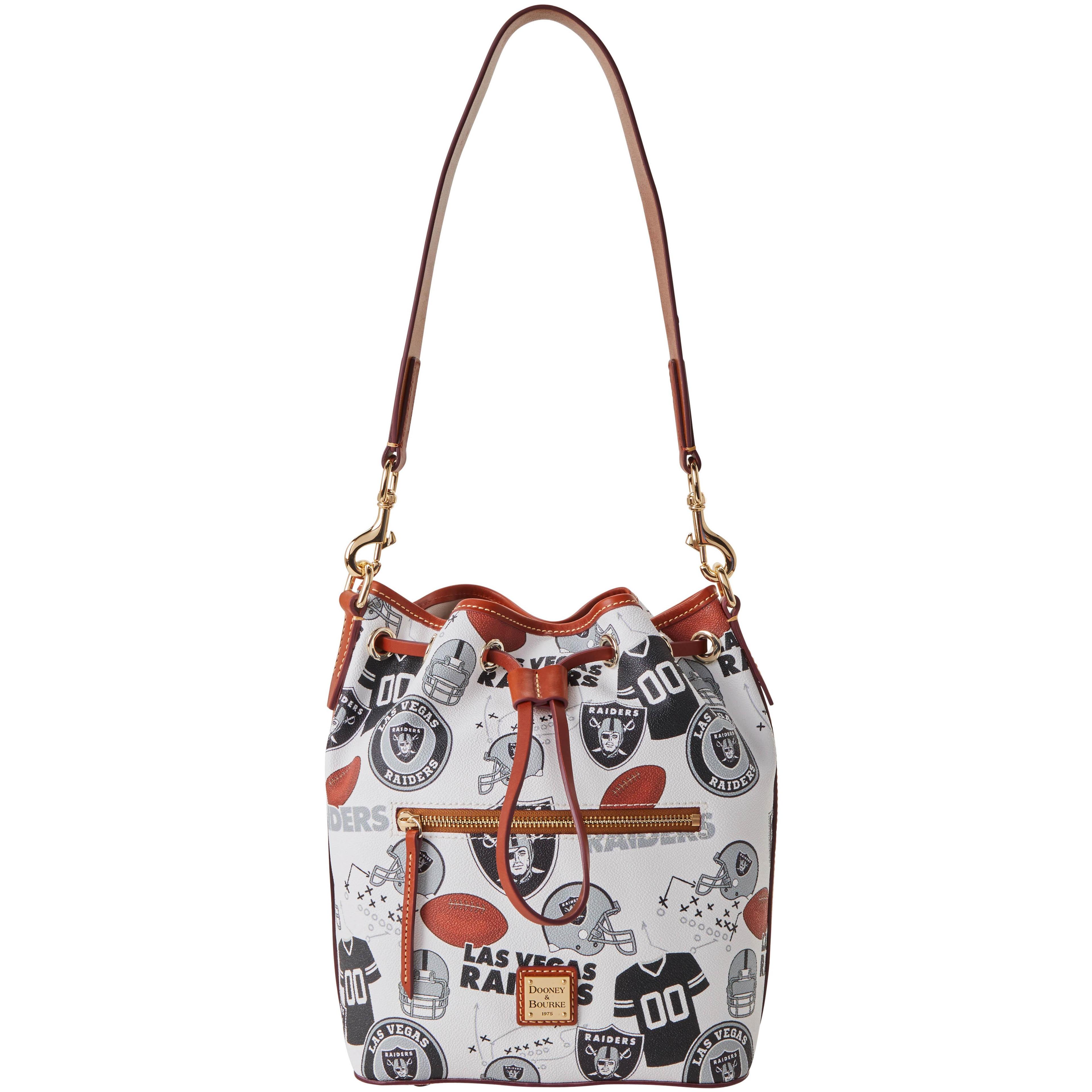 Dooney & Bourke Womens NFL Raiders Drawstring Coated Cotton Shoulder Bag in White Multi Product Image