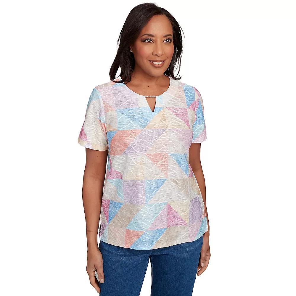 Women's Alfred Dunner Geometric Patchwork Tee, Size: Small, Pastel Product Image