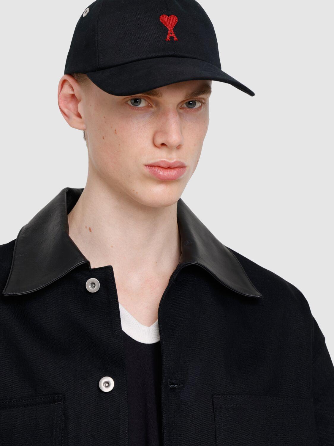 AMI ALEXANDRE MATTIUSSI Ami Paris Black And Red Cotton Ami Paris De Coeur Baseball Cap Product Image