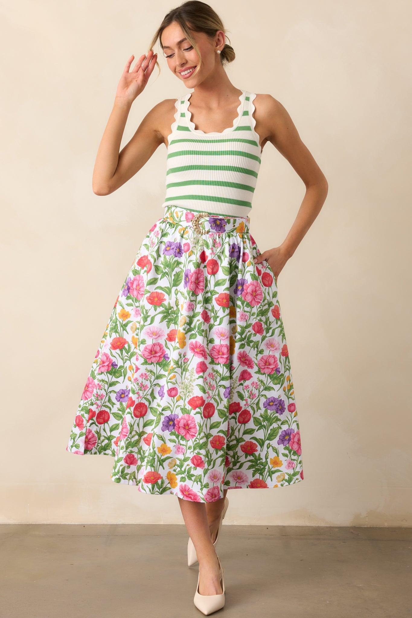 Shay Eden Green Stripe Scallop Cotton Tank Product Image