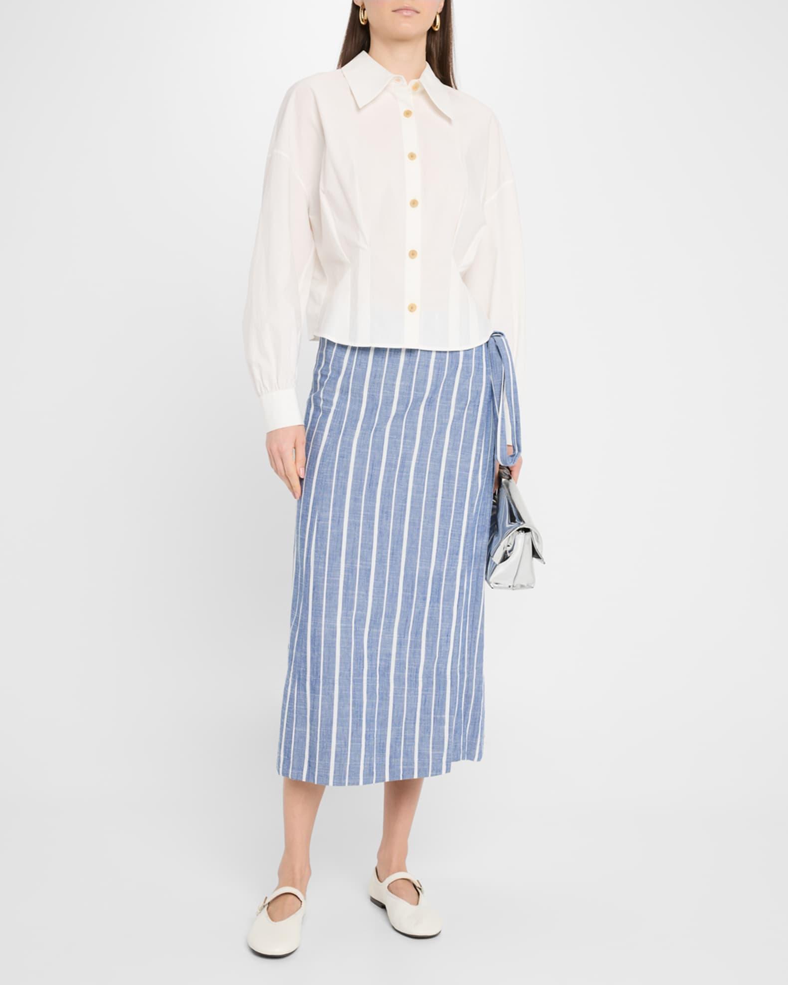 De Vera Striped Cotton Chambray Wrap Skirt Product Image
