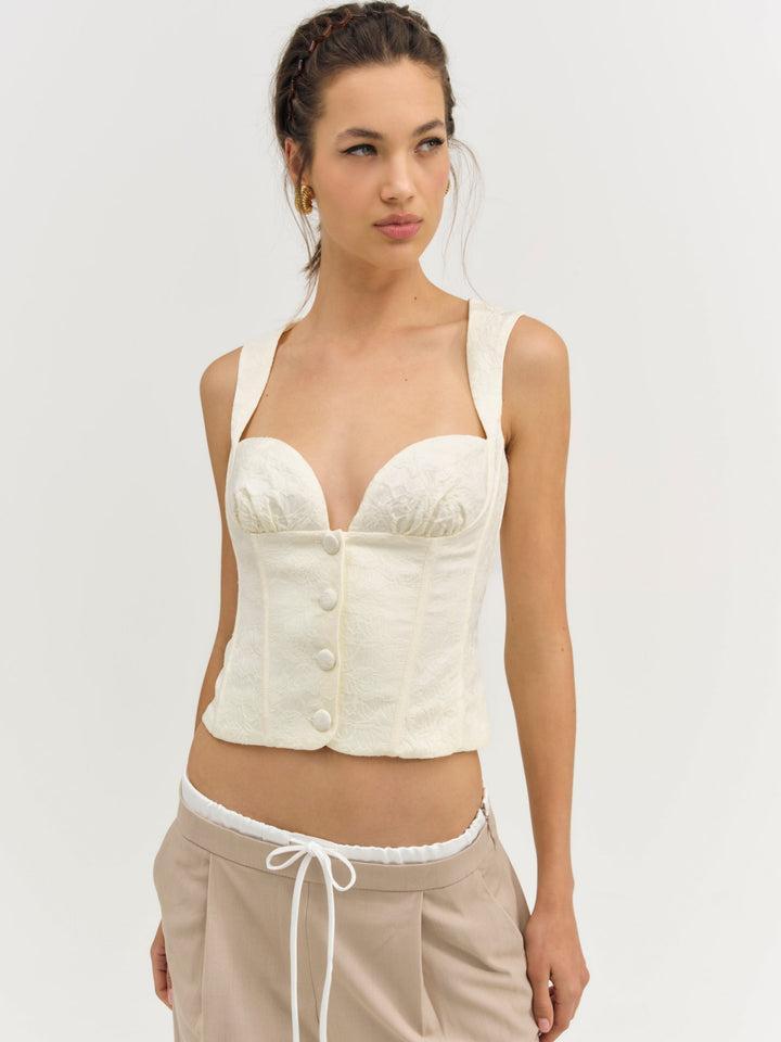 Rosie Jacquard Top — Ivory Product Image