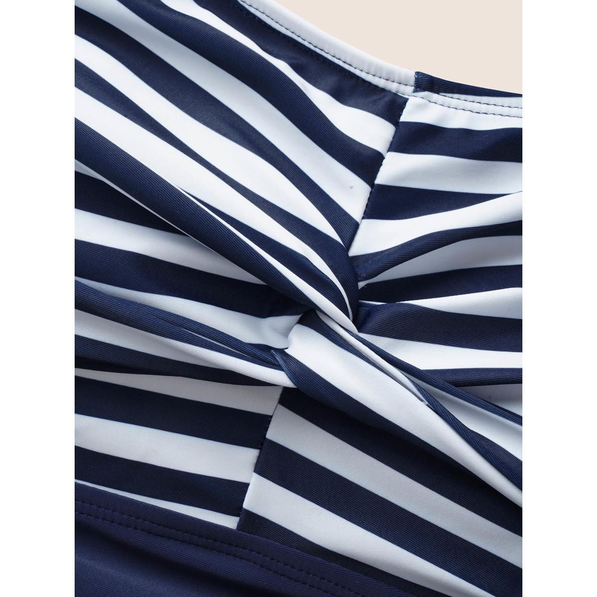 Plus Size Striped Patchwork Twist Front One Piece Swimsuit Women's Swimwear Indigo Beach Twist Curve Bathing Suits High stretch One Pieces BloomChic 14-16/1X Product Image