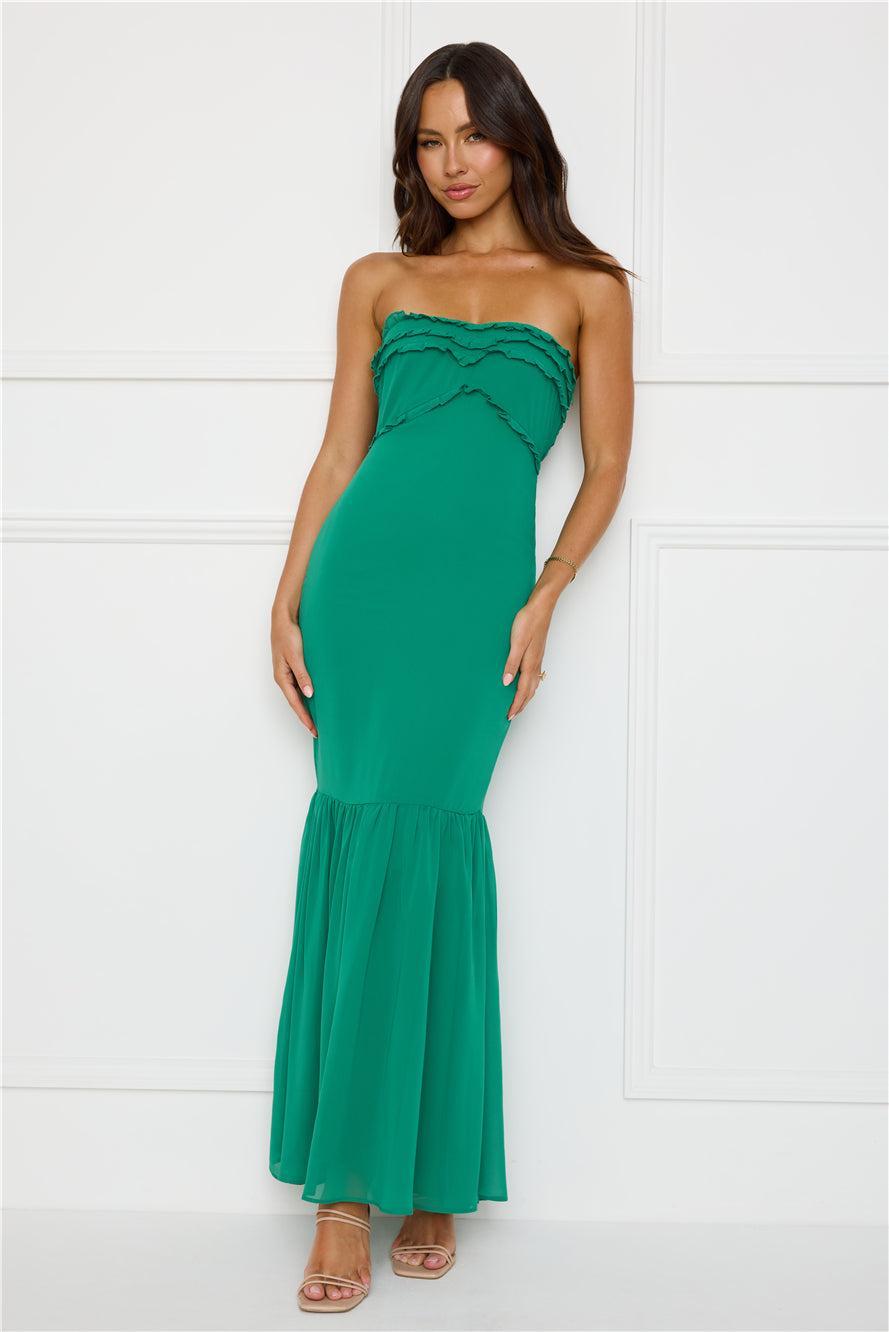Stylish Snake Strapless Maxi Dress Green Product Image