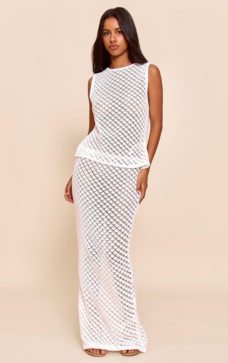Petite White Knitted Open Back Long Top Product Image