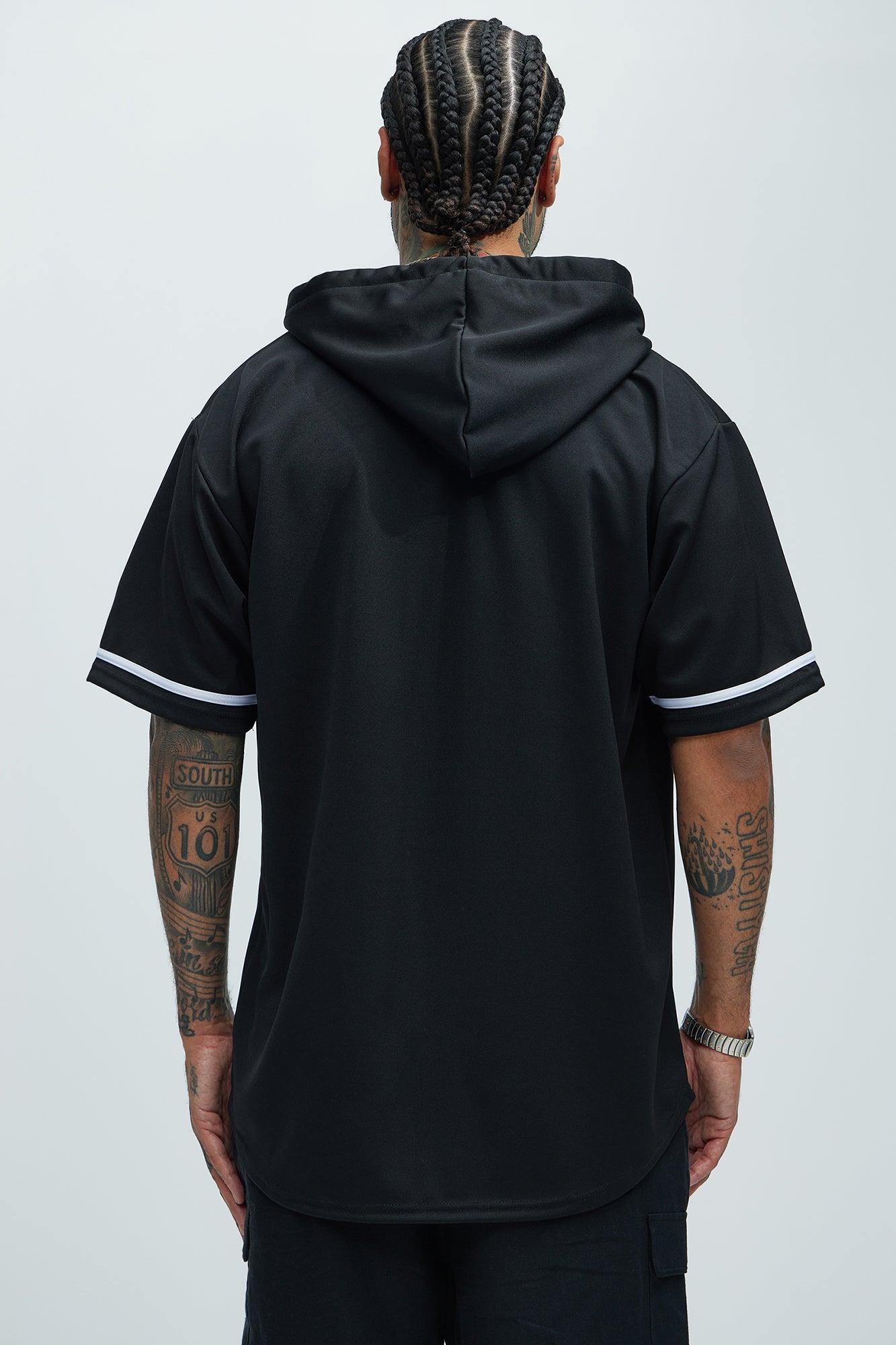 Basic Hooded Baseball Jersey - Black Product Image