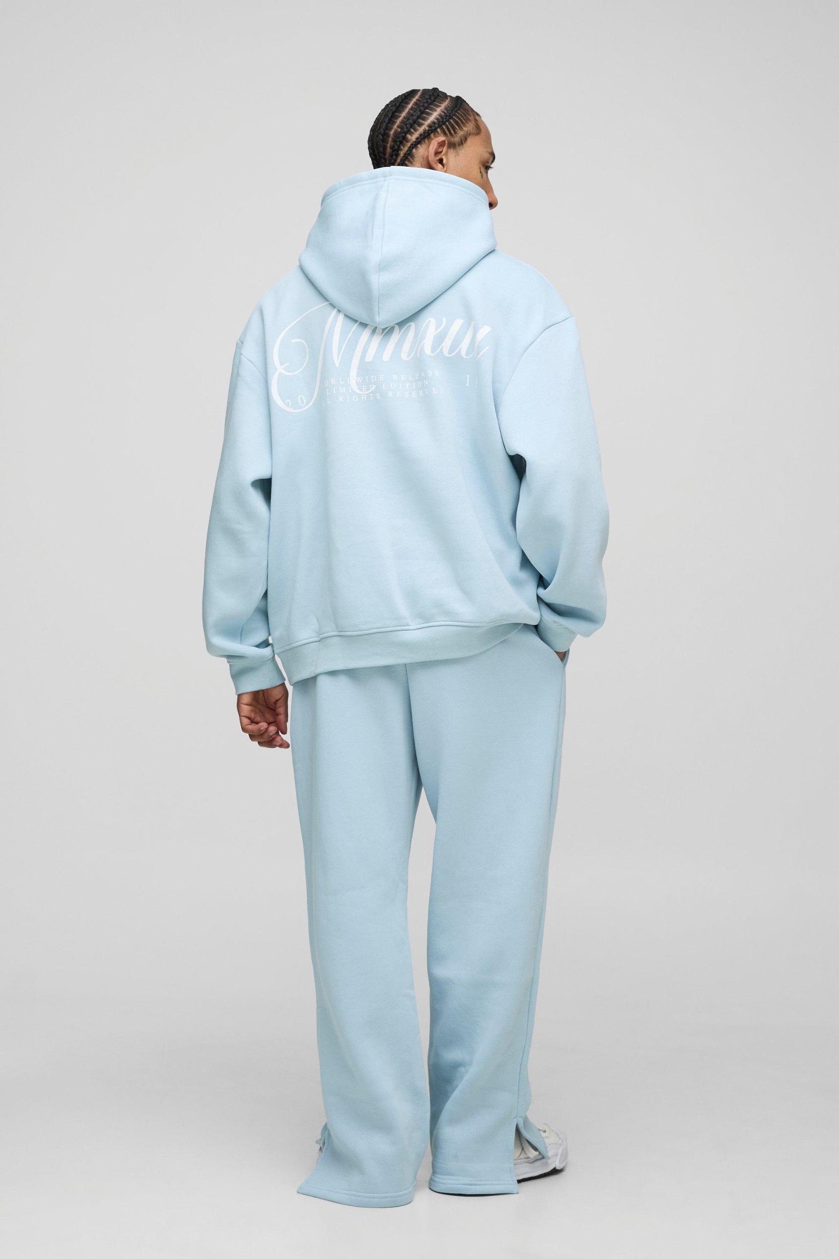 330gsm Oversized Script Hooded Split Hem Tracksuit | boohooMAN USA Product Image