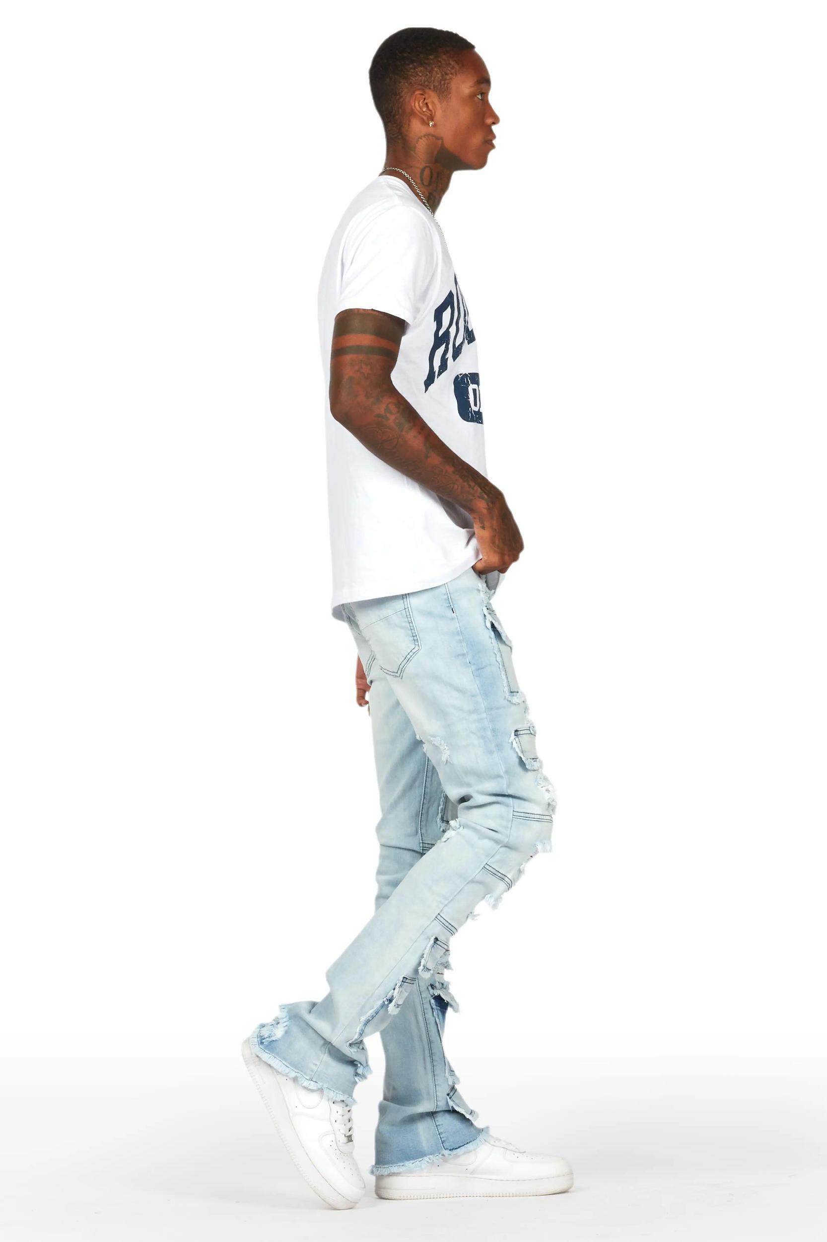 Erico Blue Stacked Flare Cargo Jean Male Product Image