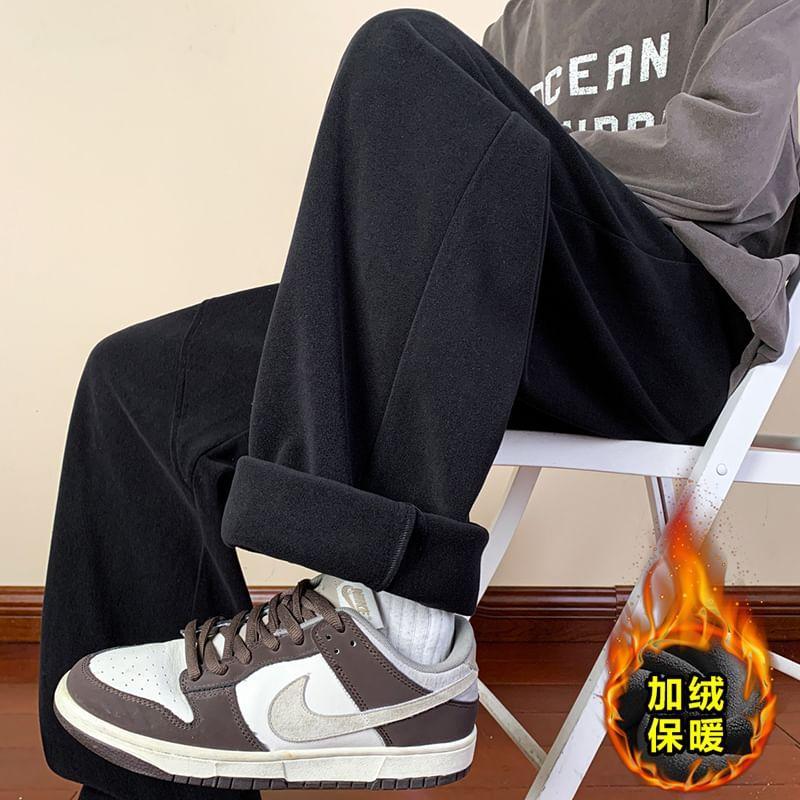 Drawstring Waist Plain Fleece-Lined Loose Fit Pants Product Image