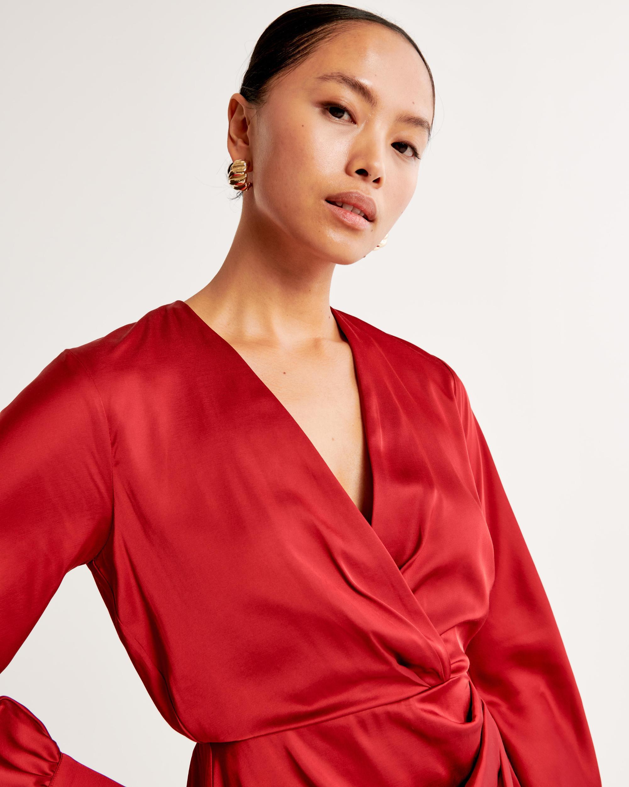 Long-Sleeve Draped Mini Dress Product Image