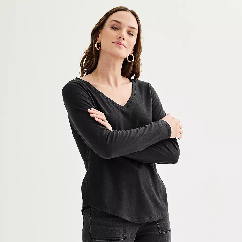 Womens Sonoma Goods For Life Everyday Long Sleeve V-Neck Tee Product Image