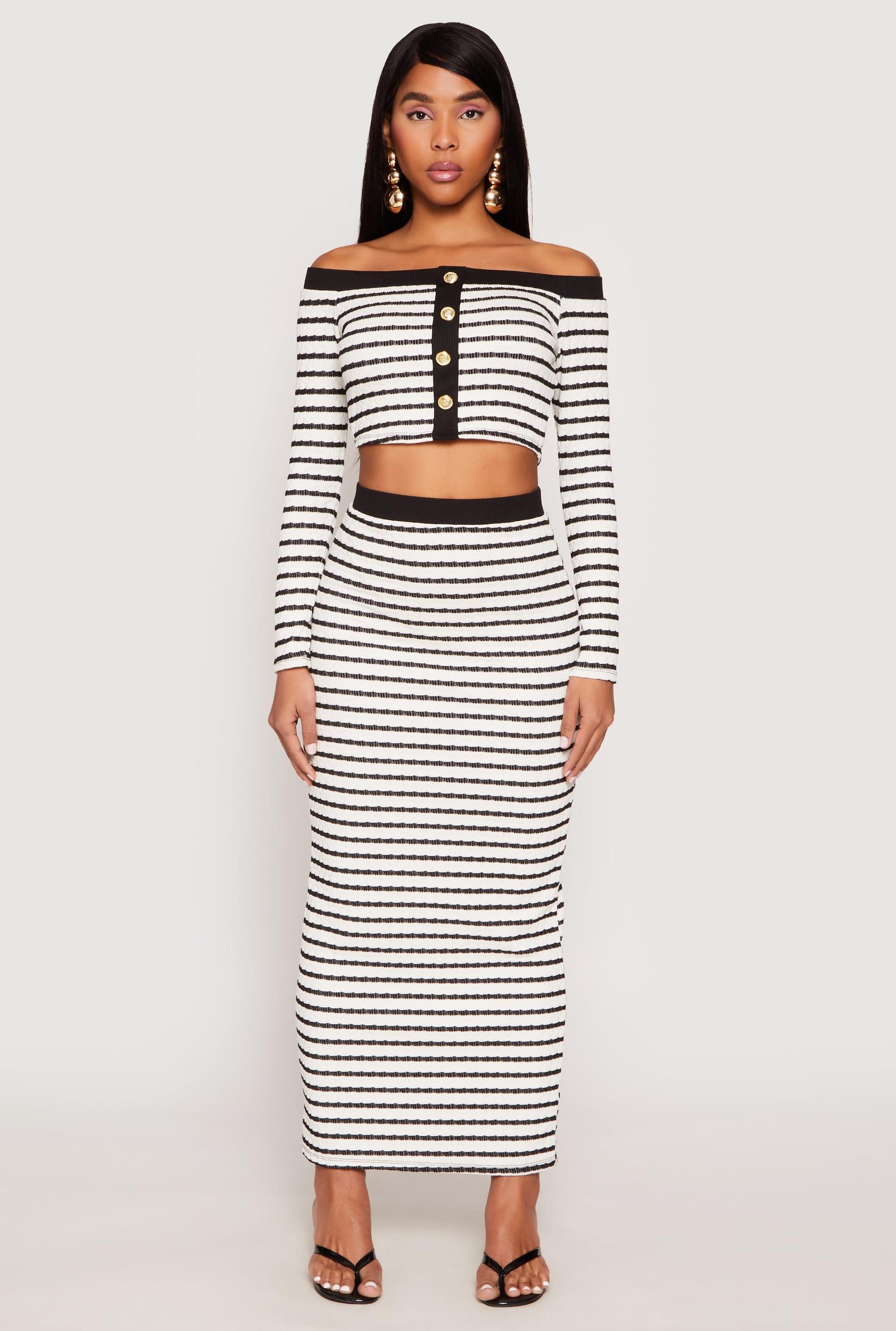 Womens Striped Textured Knit Maxi Skirt Product Image