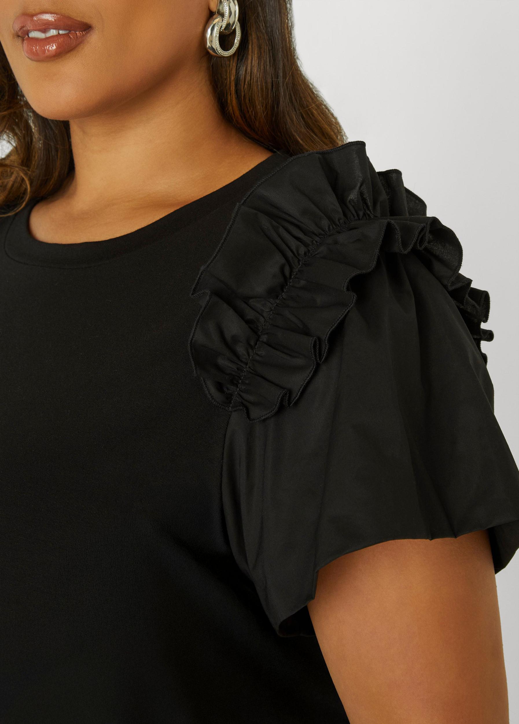 Ruffled Poplin Paneled Tee Product Image